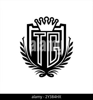 TG lettre logo forme de bouclier héraldique avec couronne, bouclier vintage sur fond blanc modèle Banque D'Images