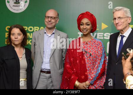 De gauche à droite : Directeur, Goethe-Institut Nigeria, Dr Nadine Siegert ; Consul général, Consulat général du Royaume des pays-Bas, Michel L.H. Deelen ; Ministre de l’Art, de la culture et de l’Economie créative, Barr. Hanatu Musa Musawa ; et le Consul général adjoint, Consulat général de la République fédérale d'Allemagne, Lagos, Gerald Wolf, lors de la table ronde des partenaires corporatifs du ministère de l'Art, de la culture et de l'économie créative avec Corporate Nigeria pour commercialiser son Plan de croissance de l'économie créative de 100 milliards de dollars auprès des partenaires corporatifs à Ikoyi, Lagos, Nigeria, le 11 septembre 2024. (Photo de Adekunle Ajayi) Banque D'Images