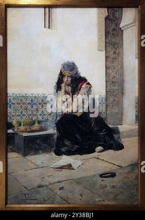La lettre / la Carta (c.1885) d'Antonio Fabrés (1854-1938). Représentant une femme pensive assise avec une note sur le sol. Banque D'Images