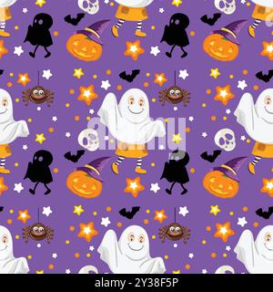 Illustration vectorielle sans couture colorée sur le thème d'Halloween Illustration de Vecteur