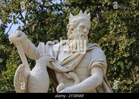 La Fontana del Genio a Villa Giulia est une fontaine d'eau sculptée située dans le parc de la Villa Giulia à Palerme, en Italie. Banque D'Images