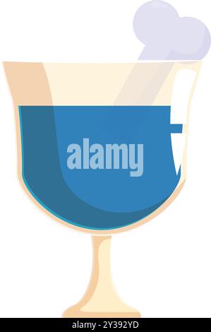 Cocktail bleu avec mousse servi dans un verre élégant sur fond blanc Illustration de Vecteur