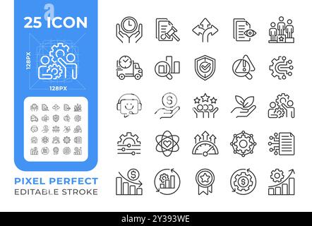 Jeu d'icônes linéaires Pixel Perfect d'efficacité de production Illustration de Vecteur
