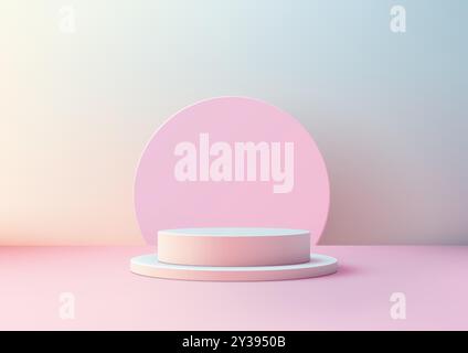 Podium pastel 3D avec fond de cercle rose, affichage minimaliste et élégant pour les vitrines de produits, concepts créatifs et design moderne en pastel doux Illustration de Vecteur