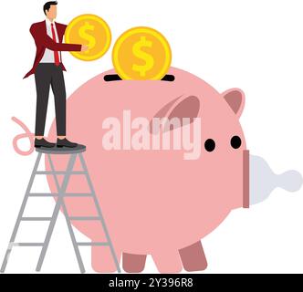 Économiser de l'argent, homme d'affaires, devise, symbole de devise, dette, diplôme, signe du dollar Illustration de Vecteur