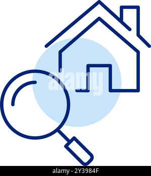Loupe et maison. Plateformes immobilières, applications de listage de propriétés ou services de chasse à la maison. Pixel Perfect, icône de vecteur de contour modifiable Illustration de Vecteur