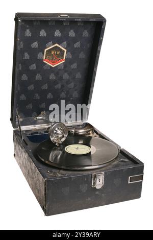 Lecteur de disques vinyle vintage sur fond blanc Banque D'Images