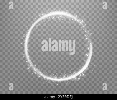 Bague magique argentée avec éclat. Anneau de halo d'énergie réaliste au néon. Effet de lumière abstrait sur un fond transparent. Illustration vectorielle. Illustration de Vecteur
