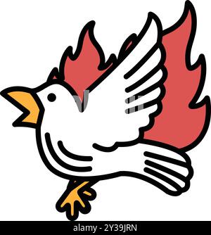 Un oiseau blanc avec des flammes rouges sur ses ailes Illustration de Vecteur