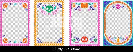 Dia de Los Muertos cartes de vœux et histoires de médias sociaux. Cadres de mariage mexicains. Jour des morts et vacances Cinco de Mayo. Conception de bannière verticale Illustration de Vecteur