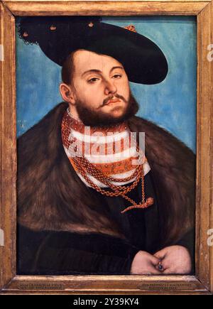 Portrait de Jean Frédéric le Magnanime (1503-1554), prince héritier de Saxe (Allemagne moderne), huile sur panneau (hêtre), 1531, Lucas CRANACH dit l'A. Banque D'Images