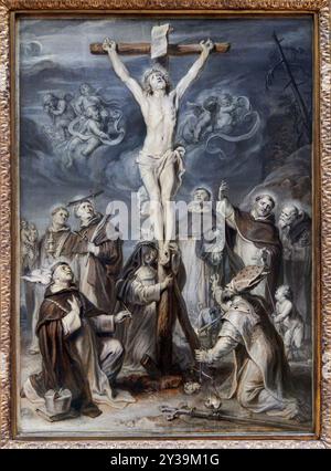 Christ sur la Croix adoré par huit saints de l’ordre dominicain, huile sur toile, vers 1640-1660, Abraham van DIEPENBEECK, bois-le-Duc (pays-Bas), 15 Banque D'Images