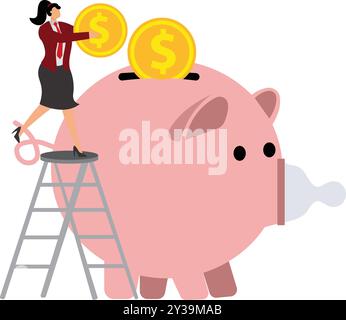 Économiser de l'argent, femme d'affaires, biberon, bordereau de dépôt bancaire, banque, bouteille, Business, Business Finance Illustration de Vecteur