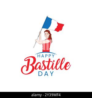 Bonne illustration du jour de la Bastille - femme avec drapeau français - graphique vectoriel Illustration de Vecteur