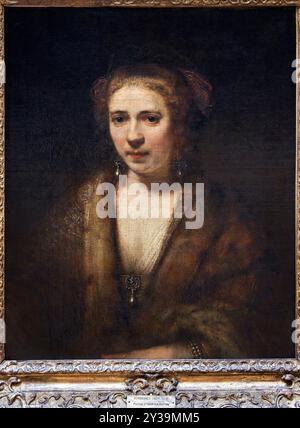 Portrait de Hendrickje Stoffels (1626-1663) avec un béret de velours, vers 1654, Rembrandt Harmensz. Van RIJN, dit REMBRANDT, Leyde (pays-Bas), 1606 - AMS Banque D'Images