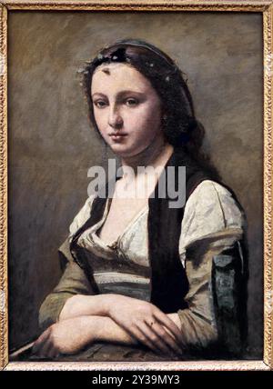 La femme à la Perle, vers 1868-1870, huile sur toile, Jean-Baptiste Camille Corot, Paris, 1796 - 1875, Musée du Louvre, Paris, France Banque D'Images