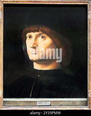 Portrait d'un homme, dit il condottière, huile sur panneau (peuplier), 1475, Antonello DE Messine, Messine (Sicile), vers 1430 - Messine, 1479, Musée du L. Banque D'Images