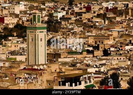 Fès, Maroc, vue panoramique sur la Médina Banque D'Images