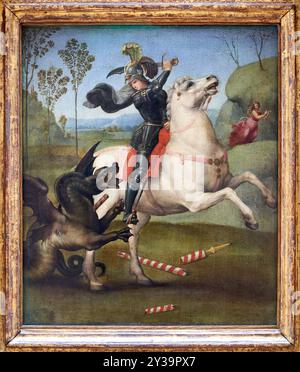 Saint Georges tuant le Dragon, peinture sur panneau, vers 1503-1505, Raffaello Santi ou Sanzio, dit Raphaël, Urbino, 1483 - Rome, 1520, musée du Louvr Banque D'Images