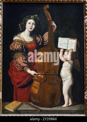 Sainte Cécile avec un ange tenant une partition musicale, huile sur toile, vers 1617-1618, Domenico Zampieri, dit LE DOMINIQUIN, Bologne, 1581 - Naples, 164 Banque D'Images