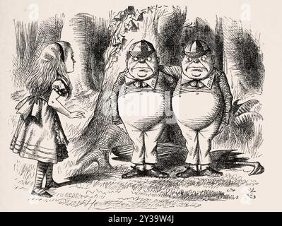 Lewis Carrol - Tweedledum et Tweedledee Art de John Tenniel Pour à travers le regard de verre par Lewis Carroll 1872 Banque D'Images