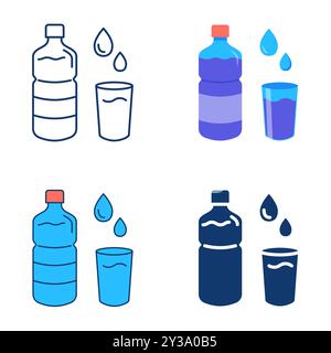 Restez hydraté icône dans un style aplati et aligné. Buvez de l'eau. Bouteille d'eau et verre. Illustration vectorielle, contour modifiable Illustration de Vecteur