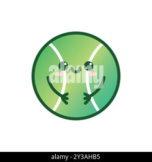 Cute Kawaii Tennis Ball illustration de personnage avec visage souriant, isolé sur fond blanc Illustration de Vecteur