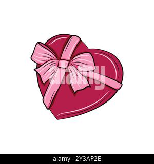 Boîte-cadeau en forme de coeur de Saint-Valentin - Rose Bow - illustration vectorielle Illustration de Vecteur