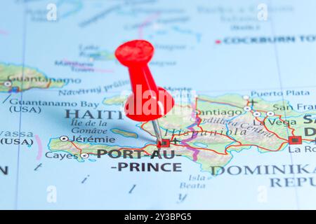 Port au Prince, Haïti pin sur la carte Banque D'Images