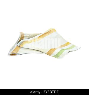 Serviette aquarelle. Serviette textile pliée. Illustration dessinée à la main isolée sur blanc. Pour les étiquettes, petit déjeuner campagnard, pique-nique dans la nature, livres de cuisine, recette Banque D'Images