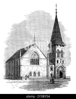 Église Nicholas, Hull, 1871. «Le recours fréquent à des navires danois dans le port de Hull, amenant un grand nombre de marins originaires du Danemark, a rendu souhaitable qu'ils reçoivent des moyens de culte religieux et d'instruction dans leur propre langue. Nous avons reçu de M. Clements Good, le consul danois là-bas, un dessin qui représente, comme le montre notre gravure, la nouvelle église ou chapelle de Nicolas, érigée à l’usage de la congrégation luthérienne danoise. Il a été consacré et ouvert en mai dernier.» Tiré de "Illustrated London News", 1871. Banque D'Images