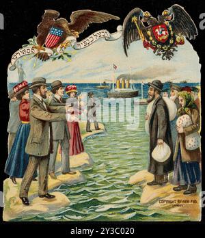 Bonne année. Juifs américains accueillant des juifs immigrés de Russie en Amérique, 1909. Trouvé dans la Collection du Musée juif, New York. Banque D'Images