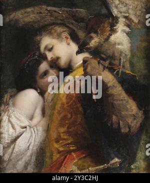 Il falconiere, 1863. Trouvé dans la Collection de la Galleria d'Arte moderna, Milan. Banque D'Images