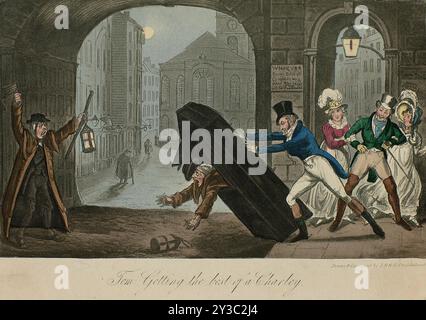 Tom tire le meilleur parti d'un Charley. Illustration de "la vie à Londres" par Pierce Egan , 1820. Collection privée. Banque D'Images