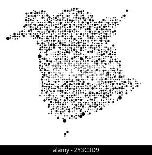 Symbole carte de la province Nouveau-Brunswick (Canada) montrant le territoire avec un motif de cercles noirs répartis aléatoirement de différentes tailles Illustration de Vecteur