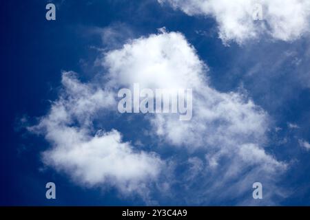 Image haute résolution de nuages blancs moelleux contre un ciel bleu vif. Parfait pour la nature, la météo ou les thèmes d'arrière-plan. Banque D'Images