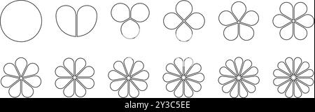 Diagrammes de fleurs avec pétales. Diagramme circulaire floral divisé sur des secteurs égaux de 1 à 12 en formes de feuilles isolées sur fond blanc. Modèles de présentation des données métier. Illustration vectorielle. Illustration de Vecteur