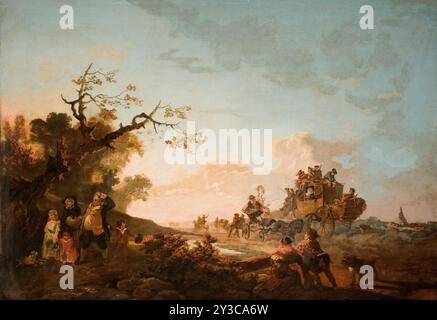 Hampstead Heath, été 1787. Les passagers voyageant à travers la Heath, qui fait maintenant partie de Londres, mais à l'époque le tableau était peint une zone rurale. Polygraphe, une peinture à l'huile mécanique. Banque D'Images