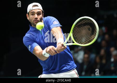 Bologne, Italie. 13 septembre 2024. Matteo Berrettini lors de la finale 8 de la Coupe Davis de tennis entre Matteo Berrettini (Italie) et Alexander Blockx (Belgique) à l'arène Unipol, Casalecchio (Bologne), Bologne, Italie du Nord, vendredi, 13 septembre 2024. Sport - Tennis - (photo Michele Nucci crédit : LaPresse/Alamy Live News Banque D'Images