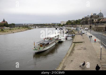 À la suite de l'effondrement partiel du pont Carola à Dresde, le trafic maritime sur l'Elbe est également restreint. Ici les navires de la flotte Blanche, 11/09/ Banque D'Images