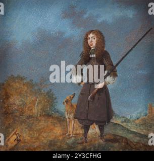 Chasseur (Karl XI ?) avec son chien, 1675-1724. Banque D'Images