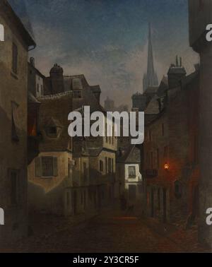 Rue à Quimper, Bretagne, vue nocturne, 1874. Banque D'Images