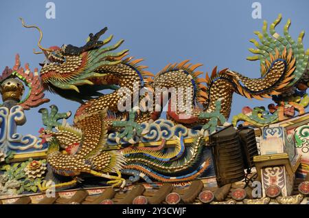 Dragon dans le temple ancestral Pung Tao Gong, Chiang mai, Thaïlande, Asie Banque D'Images