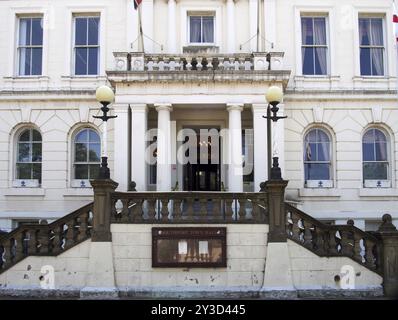 Southport, merseyside, Royaume-uni, 28 juin 2019 : gros plan de la façade de la mairie de southport Banque D'Images