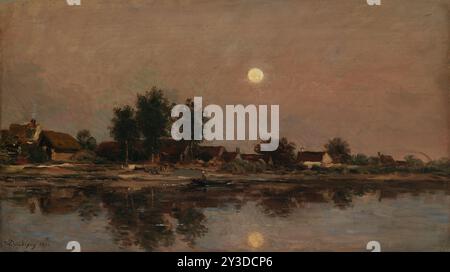 La Lune levante sur la rive du fleuve ; Village près de la lumière de la Lune, 1874. Banque D'Images