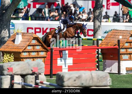 Calgary, Canada - 7 septembre 2024. Olivier Robert, de France, pilote Iglesisa DV, participe à la Coupe des Nations BMO lors du CSIO Spruce Meadows - Master Banque D'Images