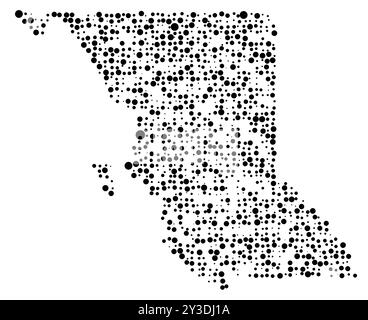 Symbole carte de la province Colombie-Britannique (Canada) montrant le territoire avec un motif de cercles noirs répartis aléatoirement de différentes tailles Illustration de Vecteur