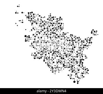 Symbole carte du Bundesland Schleswig-Holstein (Allemagne) montrant le Bundesland avec un motif de cercles noirs répartis aléatoirement de différentes tailles Illustration de Vecteur