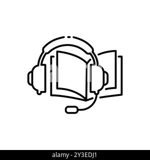 écouteurs avec icône de livre audio, écouter l'éducation audio, livre de guide sonore, symbole de ligne mince isolé sur fond blanc, contour modifiable eps 10 vecteur Illustration de Vecteur