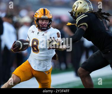 San Marcos, Texas, États-Unis. 12 septembre 2024. Le receveur de l'Arizona State Wide JAKE SMITH (8 ans) porte le ballon lors d'un match de football de la NCAA entre l'État du Texas et l'État de l'Arizona à San Marcos, Texas. Arizona State Won, 31-28. (Crédit image : © Scott Coleman/ZUMA Press Wire) USAGE ÉDITORIAL SEULEMENT! Non destiné à UN USAGE commercial ! Banque D'Images